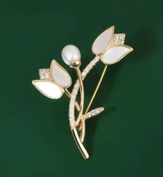 Pearl White Tulip Flower Hijab Brooch / Pin